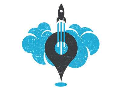 Logo mark above blue branding cloud grey grunge illustration illustrator launch logo logotype map pin mark rocket space vector