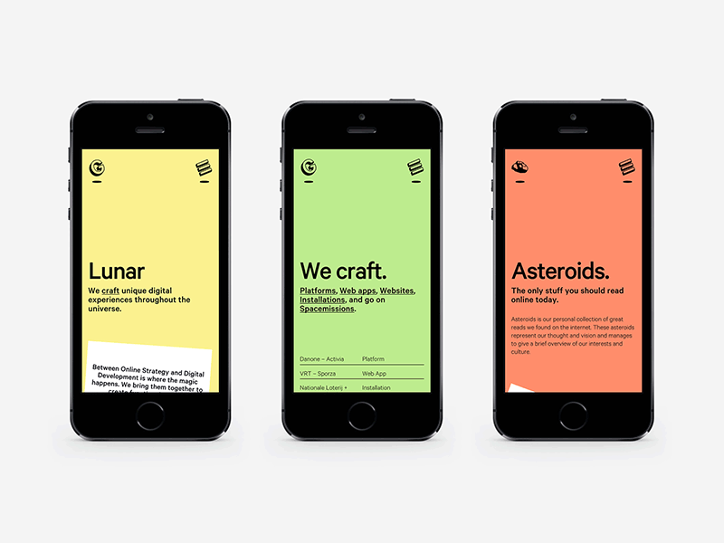 Lunar Gravity - Mobile agency bold clean colorful design pastel simple studio typography website