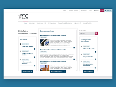 Intranet for RTC (Volkswagen) 2016 flat homepage intranet sharepoint volkswagen webdesign