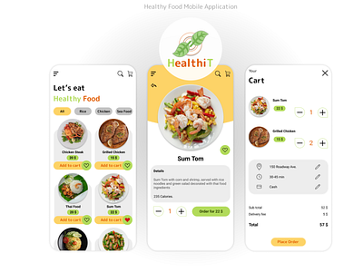 HealthiT - Mobile Food Application app branding design figma food app healthy icon illustration logo mobile typography ui