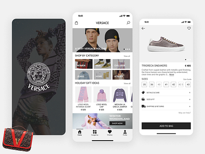 Versace Mobile App | E-commerce App app brand branding cart categories clothes ecommerce figma logo mob mob app mobile design product products shopping splash ui ux versace