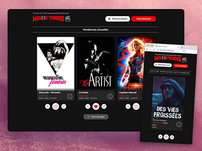 Movie Tender app branding design reactjs ui ux web