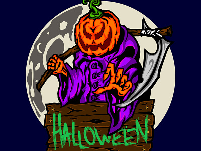 Pumpkin with a scythe design graphic design halloween illustration illustrator moon pumpkin pumpkin with a scythe scythe vector
