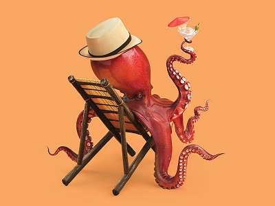 Summer octopus 3d coctail corona lesilpo octopus render zbush