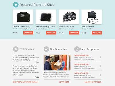 Freedom Bag Redesign coral design digital gear ecommerce open sans teal wordpress