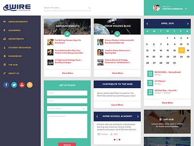 The Wire - Homepage calendar dashboard digital gear flat homepage posts proxima nova search user web design widgets
