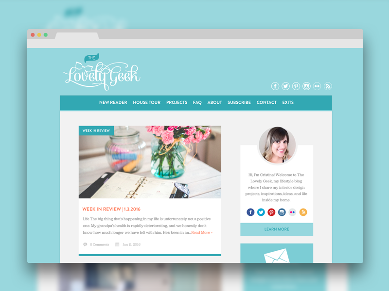 The Lovely Geek Homepage turquoise blog design homepage
