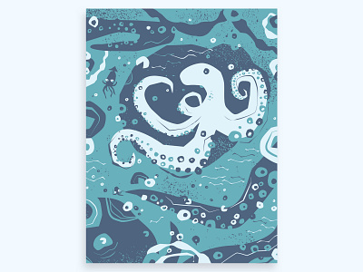 Octopus Mama blue drawing experimental fish hand drawn illustration illustrator ocean octopus poster sea texture turquoise water