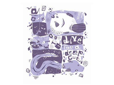 Dive for a Deep Cut bones crab drawing eel fish illustration illustration design illustrator inspiration poster purple weird wonky