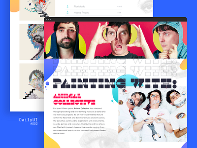 DailyUI #003 / Painting With: Animal Collective Landing Page animal collective band blue collage colorful experimental hero landing page minimal music paint painting with red web design