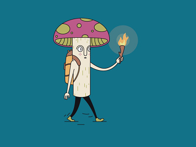 explorer backpack explorers fire illustration mushroom shroom strap torch vector walking