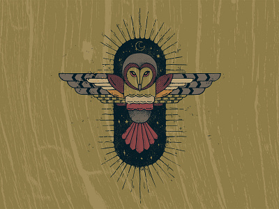 Owl 🦉 barn owl bird illustration moon moonlight owl sky texture vector art wood wooden