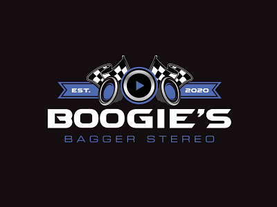 Boogie's Bagger Stereo | Logo Design audio bagger branding design illustration islandtwig logo logo design motorcycle speakers vector