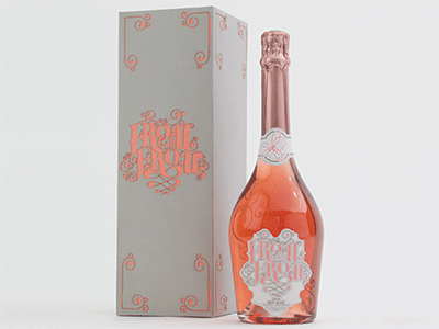 'Frou Frou' Sparkling Rose Wine Bottle and Package logo package design hand lettering