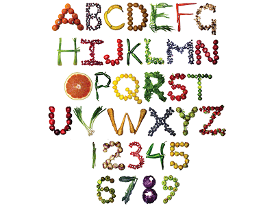"Biologique" font alphabet custom lettering fruit lettering student project vegetables