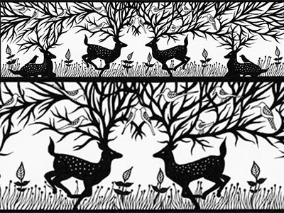 Land of the Deer - Panasonic's Cut Out the Darkness animal bird deer drawing handdrawn illustration ink nature panasonic paper paper cutting pen