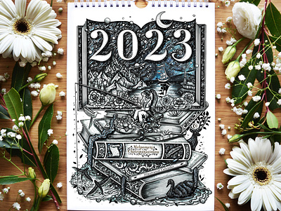 2023 Illustrated Wall Calendar 2023 art artwork bookcover books botanical branding calendar design drawing etsy floral flowers graphic design handmade illustration logo nature typography universe