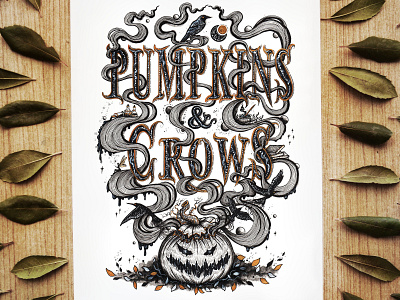 Pumpkins & Crows art artwork branding crows design drawing galaxy art graphic design halloween handmade illustration letter art lettering line art logo melpomeni chatzipanagiotou nature pen and ink pumpkins typography