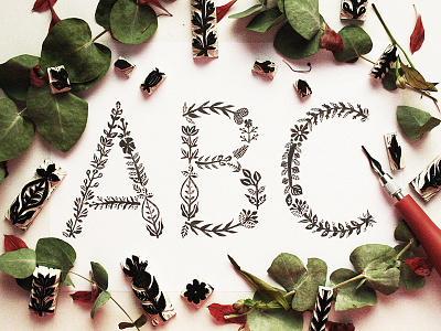 Flora Stamp Typograhy alphabet design font graphicdesign handmade illustration letter nature stamp type typography