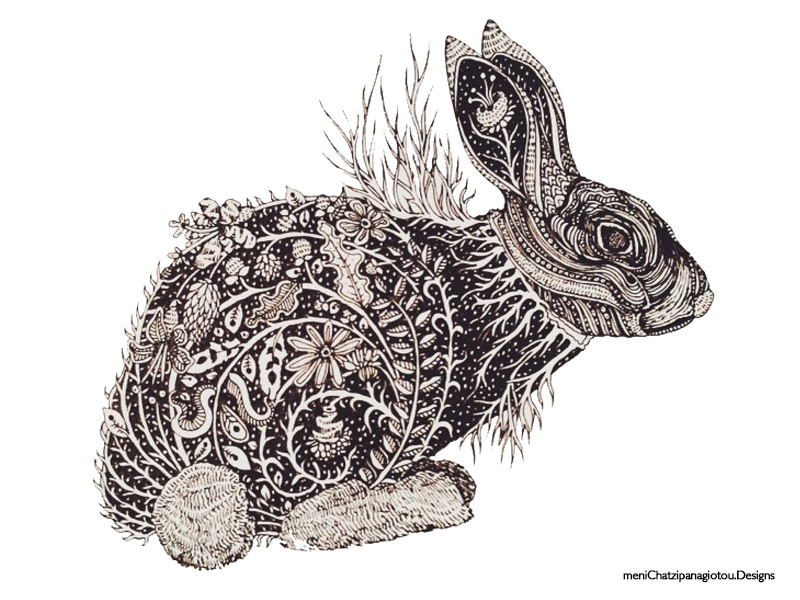 Rabbit's Dreamland illustration drawing design art hand drawn doodle nature animal pen ink floral