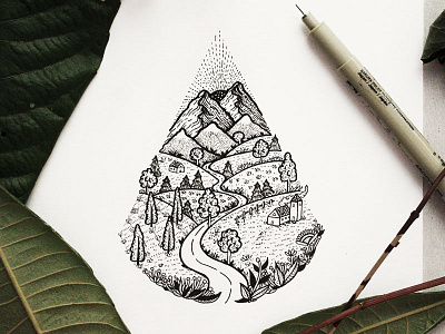 ''Valley Mountains'' blaandwhite drawing graphic design handmade illustration ink landscape mountains nature pen scenery sketch