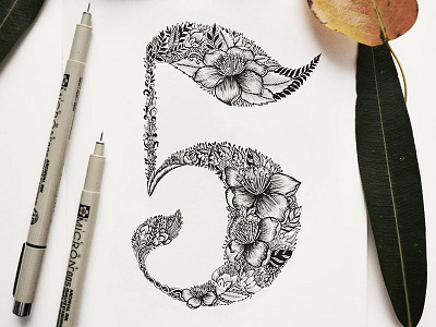 Botanical Hand-Lettering number ''5''