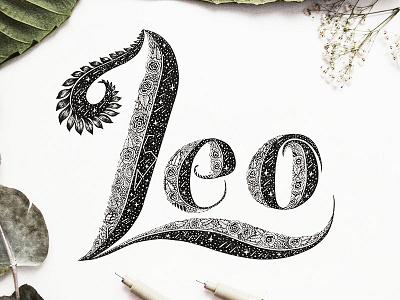 Hand Lettering word for ''Leo'' calligraphy drawing floral flower graphic design hand drawn hand lettering illustration love nature pen type