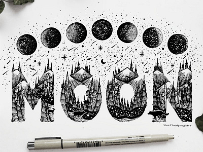 Moon Phases animals art black design drawing graphic design handmade illustration logo moon mountains scenery