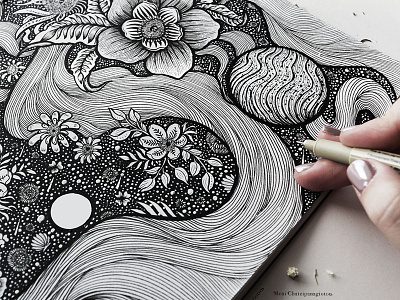 Details! art drawing florals flower hand drawn handmade illustration nature night penandink planet stars