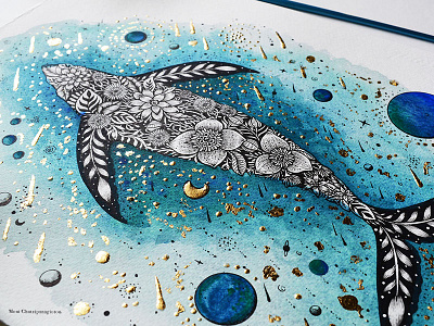 Floral Whale animal art design drawing floral galaxy handmade illustration nature planet sea whale