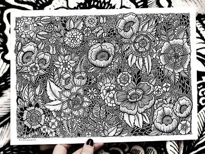 Floral Pattern art black and white botanical design drawing floral flowers handmade illustration nature pen art product