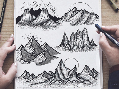 Mountains art black and white design graphic desgin handmade illustration landscape logo mountains pen art scenery