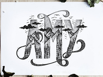 Custom Name Illustration drawing graphicdesign handlettering handmade illustation landscape logo mountains trees typography