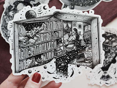 Books are my home! art black and white book drawing illustration life lineart sketch sticker surreal