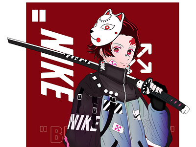 tanjiro x nike anime app branding design illustraion illustration logo minimal typography vector