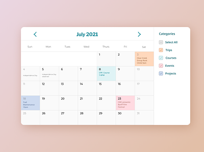 Simple Calendar Design calendar calendar 2021 calendar website calendardesign category date planner design figma filter gradient design planner design sort by ui