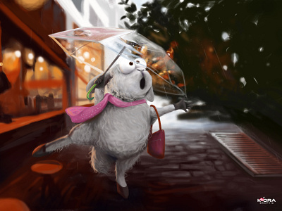 lady sheep in rainy