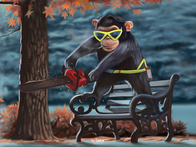 Chimpanze Cutting Tree 3d animation animations branding desain graphic drawing graphic design ilustrations ilustrator