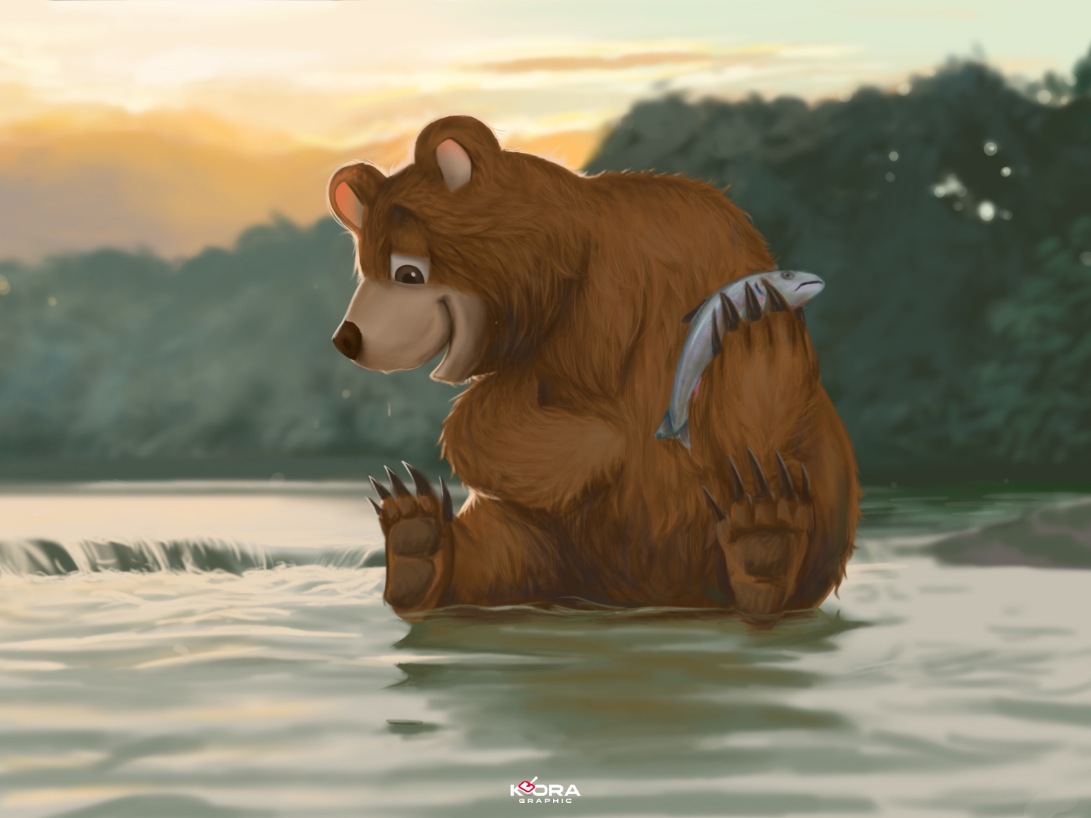 Bear catching Fish by Koora Graphic on Dribbble