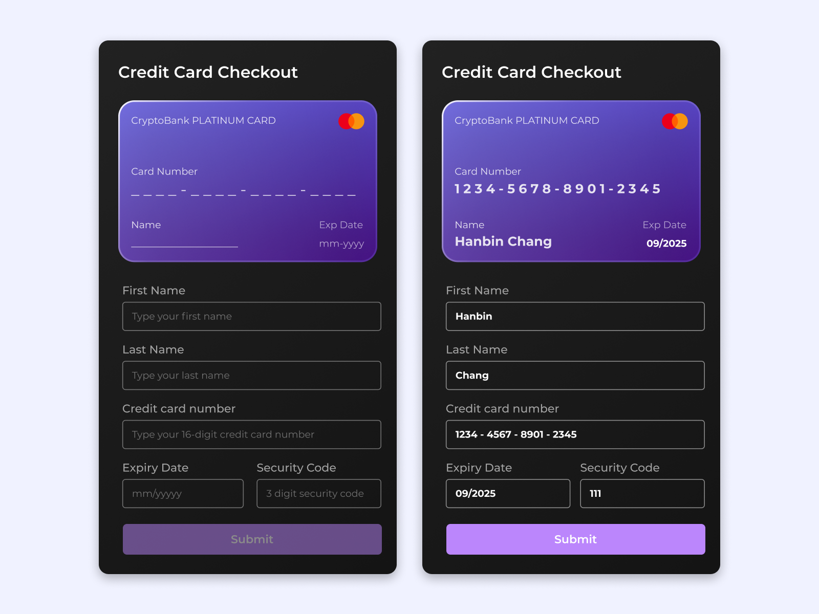 Credit Card Checkout form by hanbin chang on Dribbble