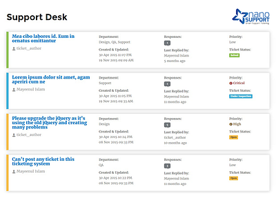 Card design for Support Tickets - NanoSupport