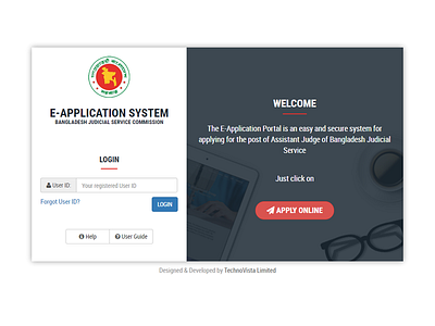 Login screen for E-Application System