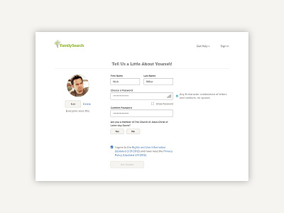 FamilySearch Simplified Registration account creation form fields forms registration