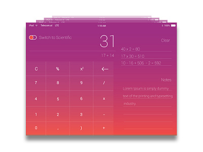 004 Calculator DailyUI Challenge dailyui interface ios ipad calculator keybord ui violet