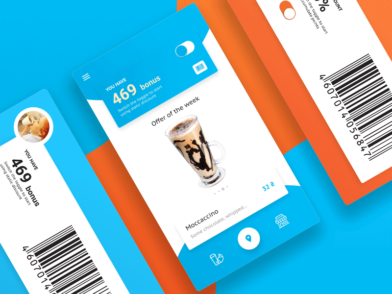 Discount & Bonuses animation blue coffee concept design ideas interface orange ui ux