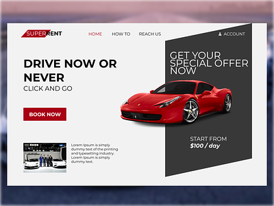 Website design Car Rent Supercar E-commerce Landing Page