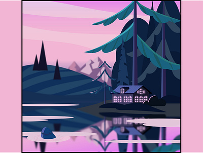 Landscape. Night adobe illustrator forest illustration lake landscape night purple vector art vector illustration