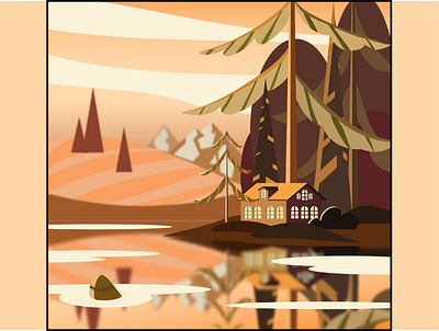 Landscape. Autumn adobe illustrator art autumn brown forest illustraion lake landscape orange vector art vector illustration