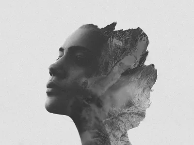 Nature adobe photoshop blackandwhite doubleexposure girl mountain nature noise portfolio portrait poster