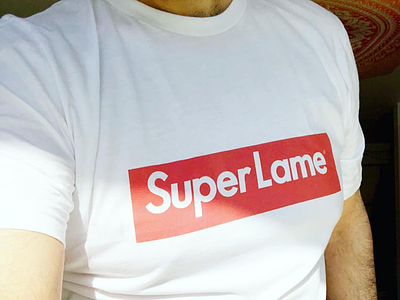 SuperLame Tee clothes design fashion graphic labels logo parody pirated red supreme t-shirt trend typeface typography white